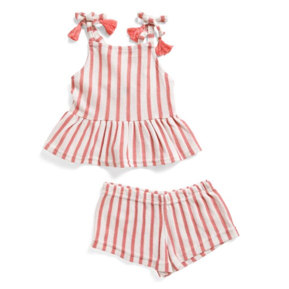 VINCE CAMUTO Pink/white Little Girls 2pc Striped Top And Shorts Set - Picture 1 of 2